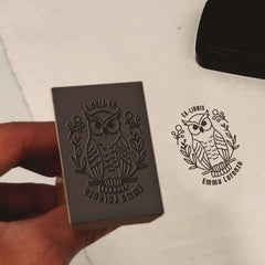 Tampon Ex-libris hibou végétation