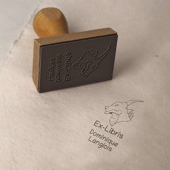 Tampon Ex-libris dragon cornu