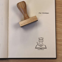 Tampon Ex-libris chat sur livre
